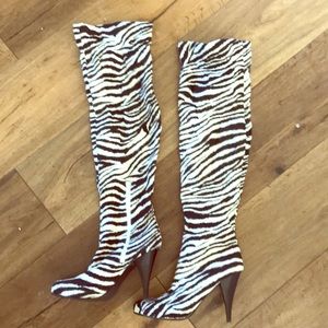 zebra thigh high boots